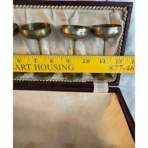 Brass Cordial Goblet Set Of 6 With Case & Stanley Silver Polishing Cloth Vintage
